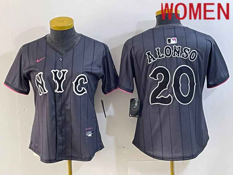 Women New York Mets #20 Alonso Black City Edition 2024 Nike MLB Jersey style 1